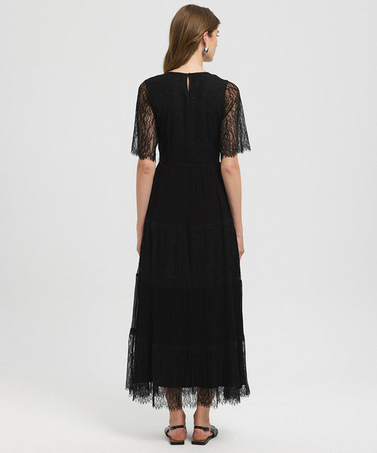 Lace-Trimmed Midi Dress
