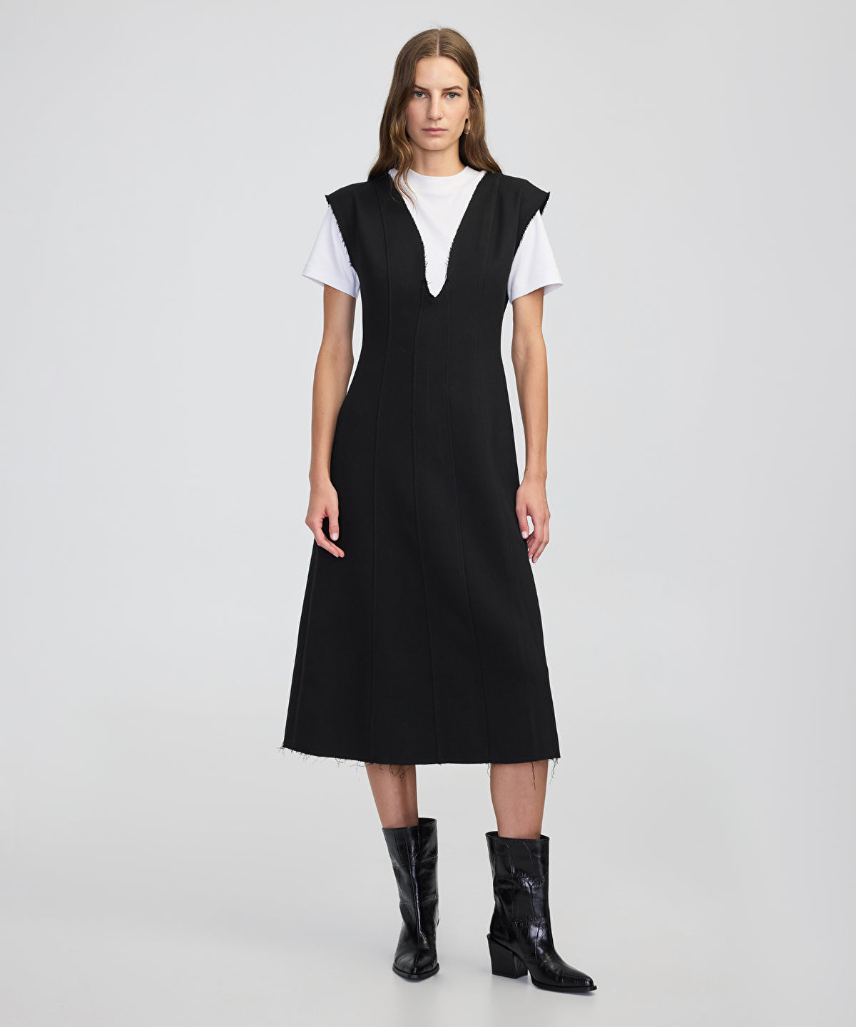 Zoomed Two-in-One V-Neck Midi Dress