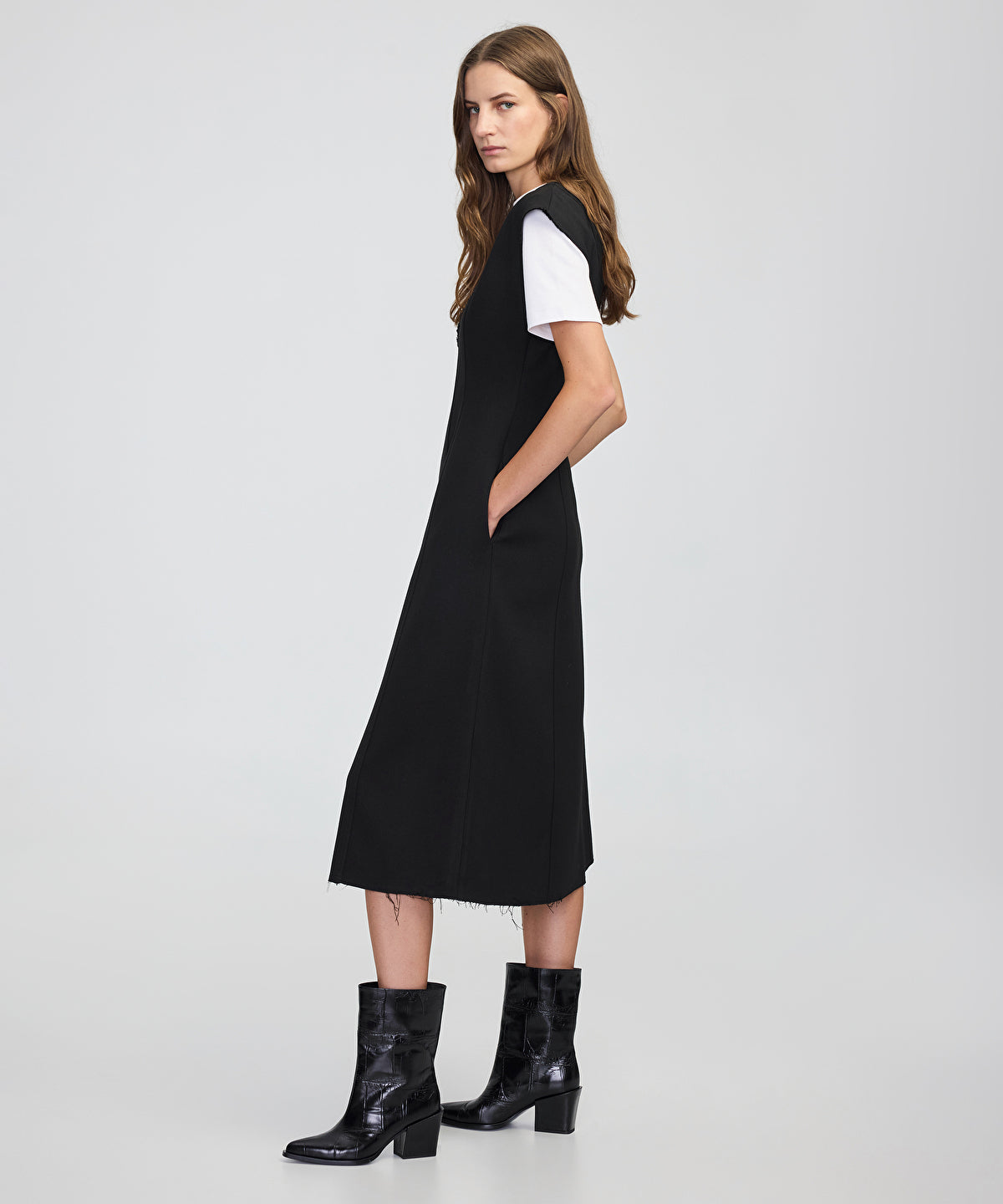 Zoomed Two-in-One V-Neck Midi Dress