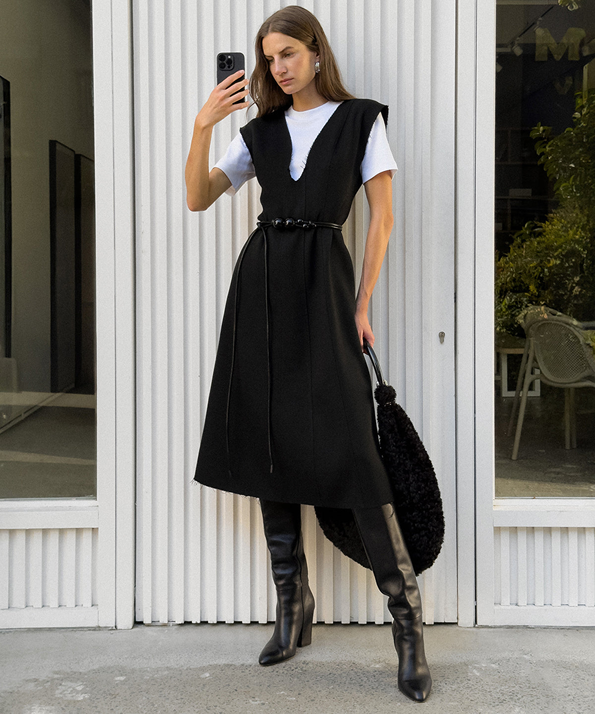 Zoomed Two-in-One V-Neck Midi Dress