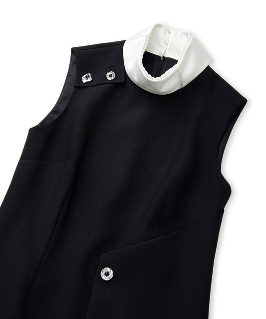 Jewel-Button Color-Block Dress