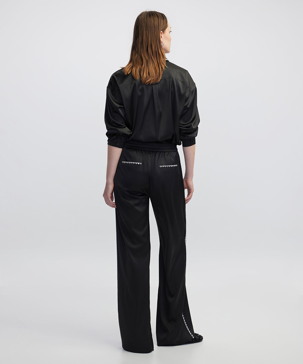 Strass-Trim Wide-Leg Trousers