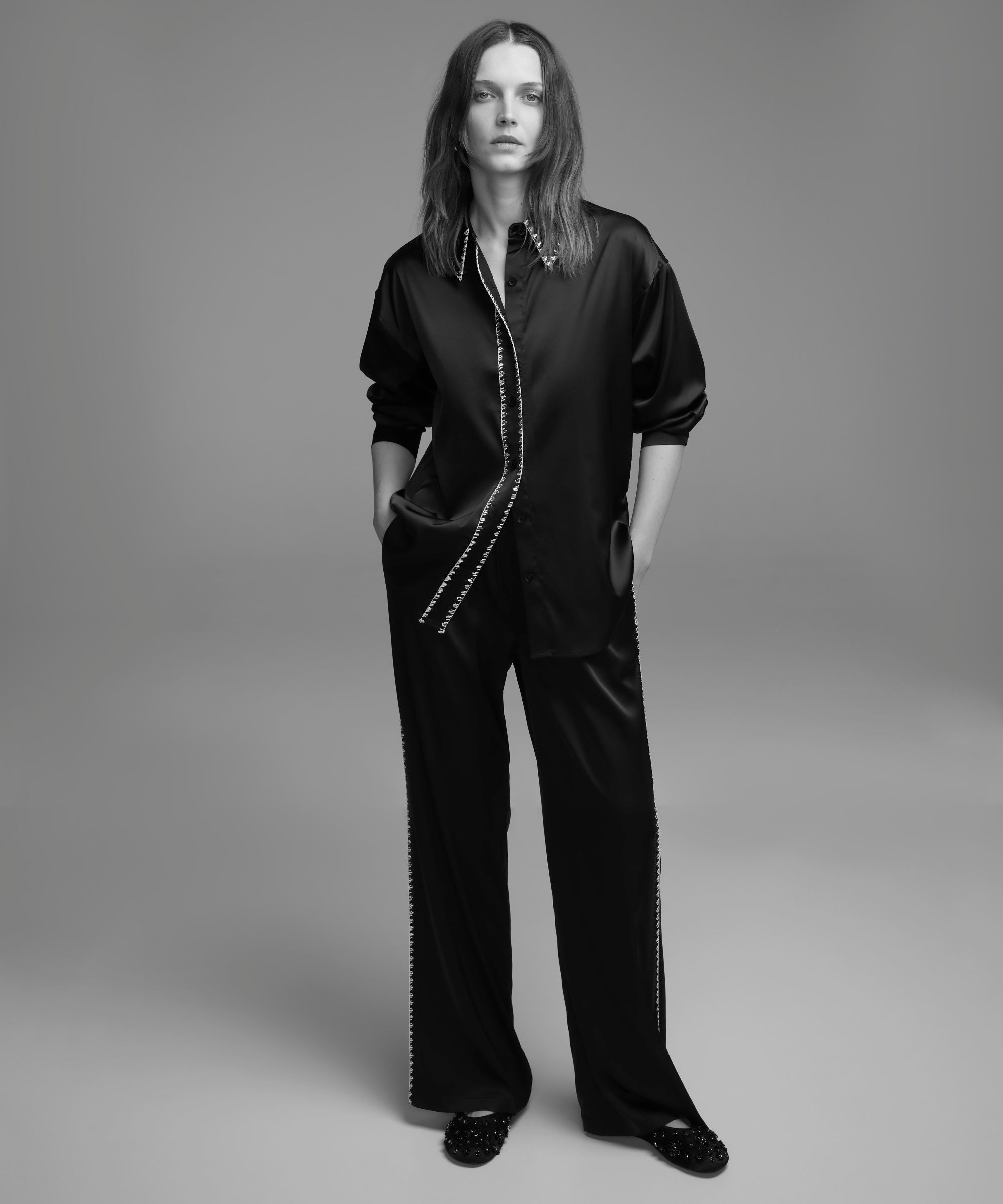 Strass-Trim Wide-Leg Trousers