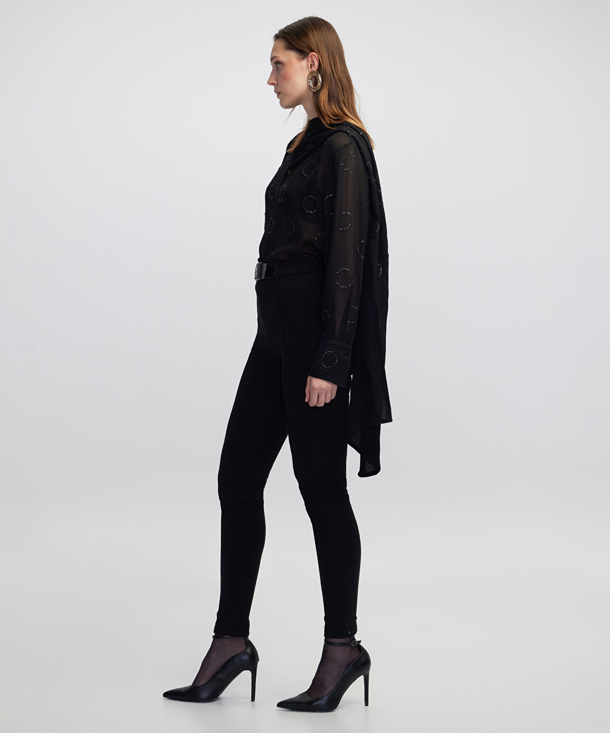 High-Waist Belted Skinny Trousers