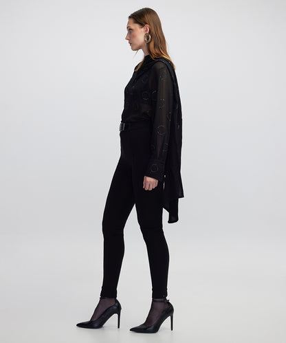 High-Waist Belted Skinny Trousers