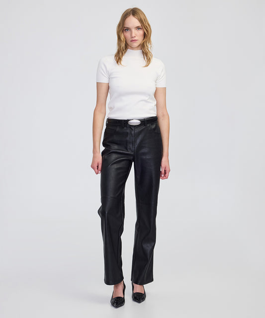 Leather-Effect Straight-Leg Trousers
