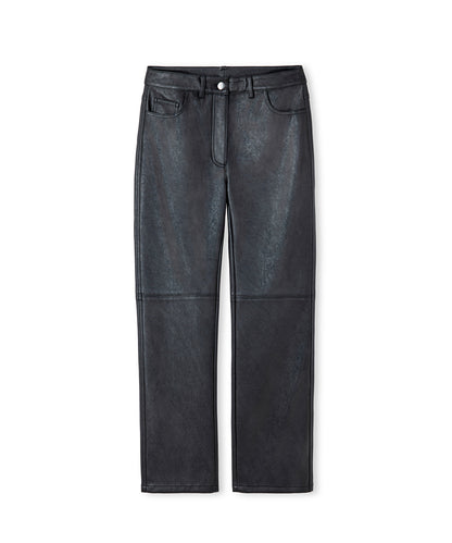 Leather-Effect Straight-Leg Trousers