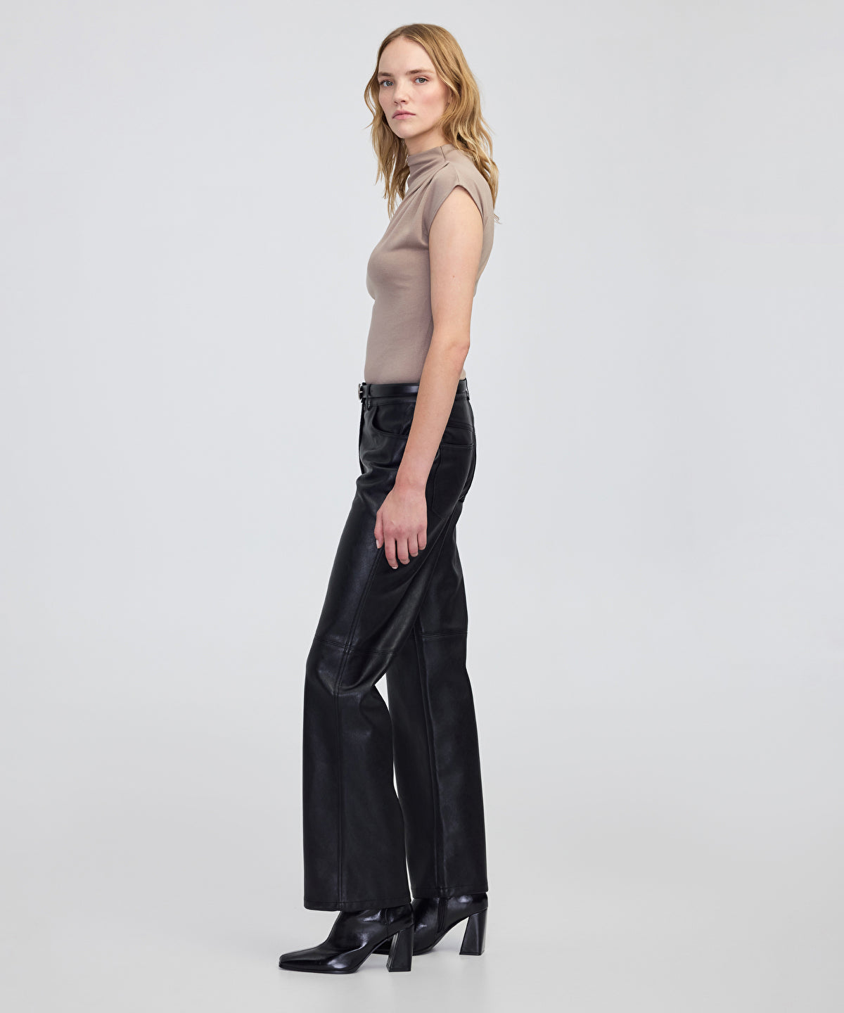 Zoomed Leather-Effect Straight-Leg Trousers