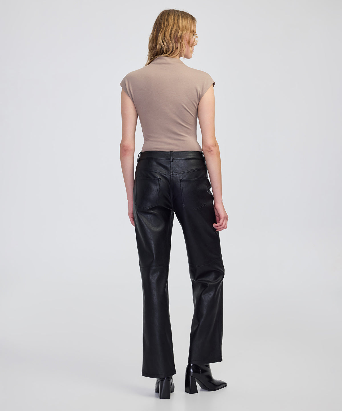 Zoomed Leather-Effect Straight-Leg Trousers