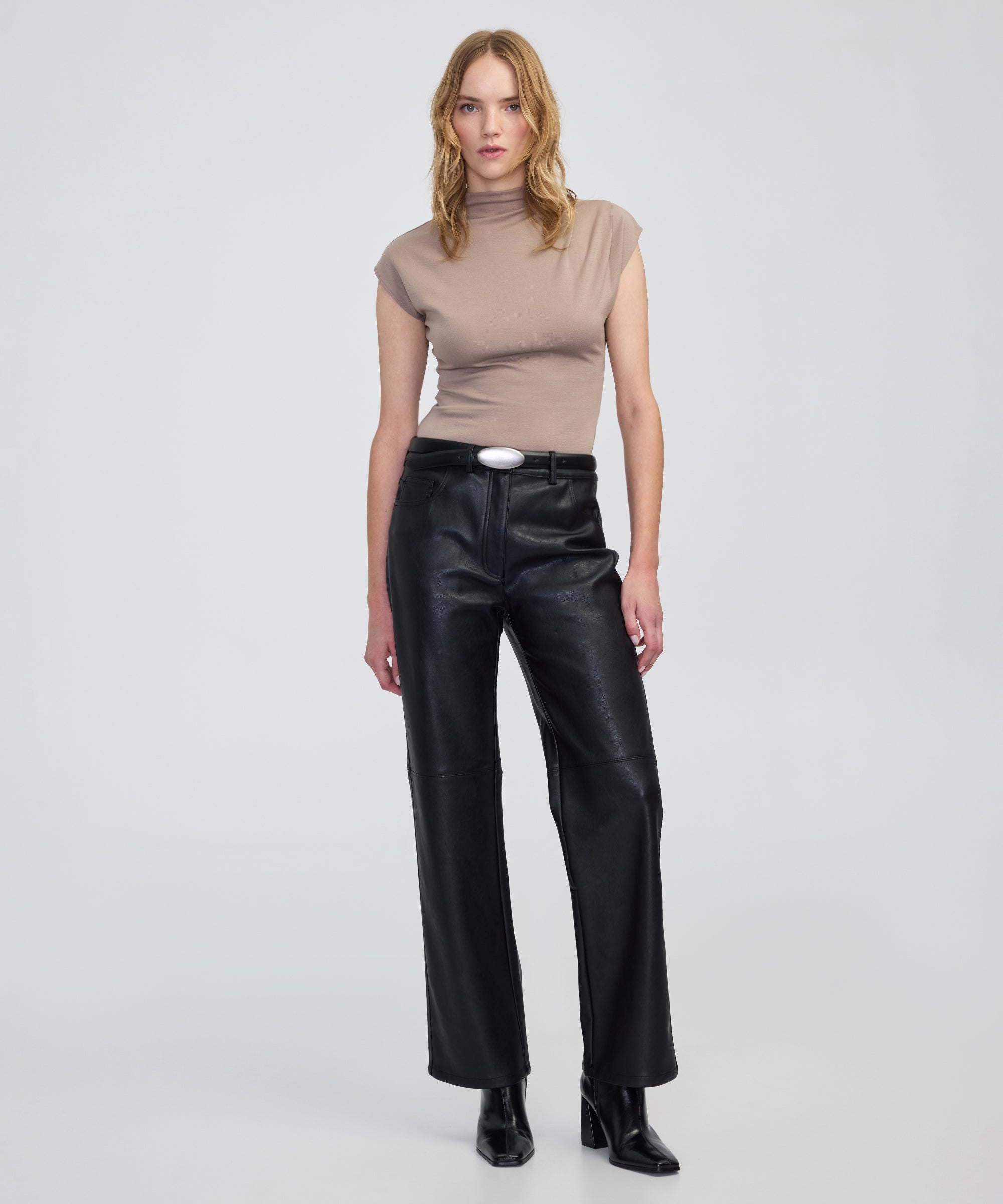Leather-Effect Straight-Leg Trousers