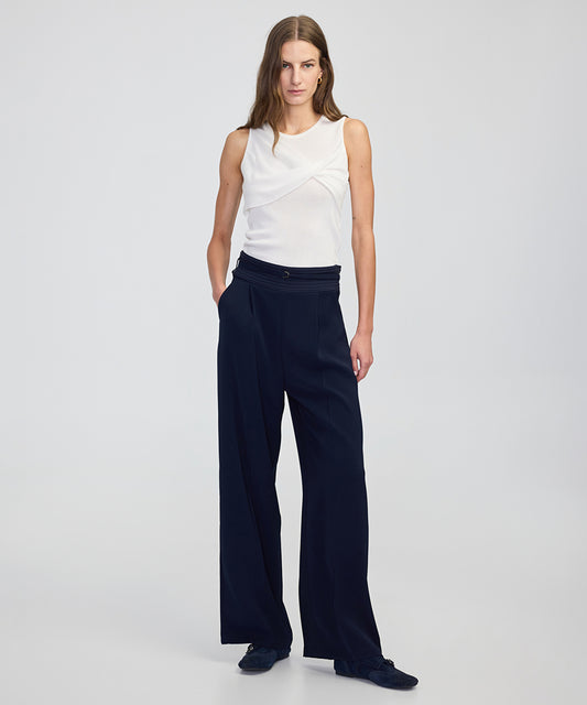 Mixed Wide-Leg Trousers with Belt