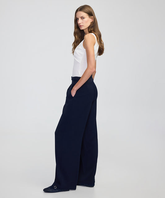 Mixed Wide-Leg Trousers with Belt