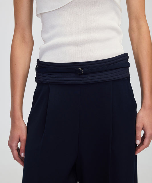 Mixed Wide-Leg Trousers with Belt