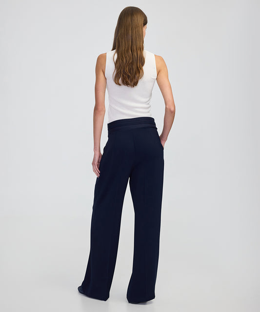 Mixed Wide-Leg Trousers with Belt