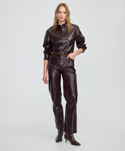 Faux Patent Leather Straight-Leg Trousers