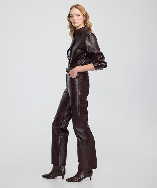 Faux Patent Leather Straight-Leg Trousers