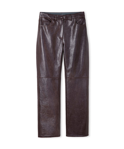 Faux Patent Leather Straight-Leg Trousers