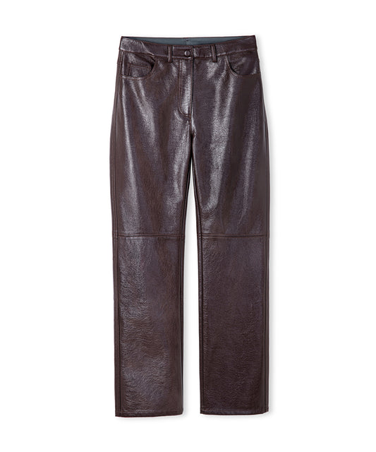 Faux Patent Leather Straight-Leg Trousers