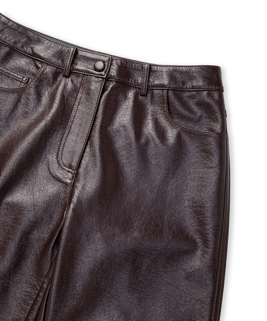 Faux Patent Leather Straight-Leg Trousers