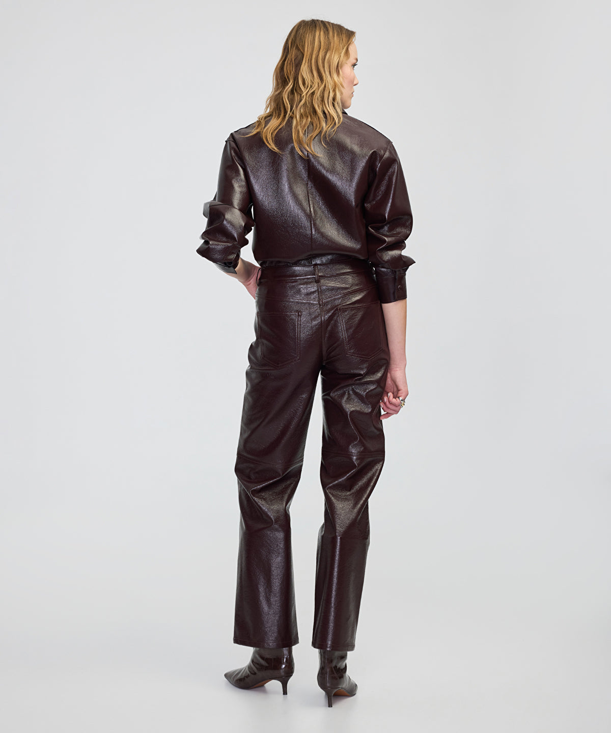 Zoomed Faux Patent Leather Straight-Leg Trousers