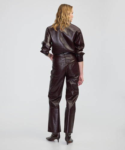 Faux Patent Leather Straight-Leg Trousers
