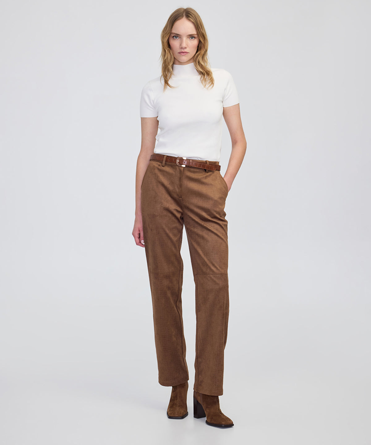 Zoomed Croc-Effect Straight-Leg Trousers