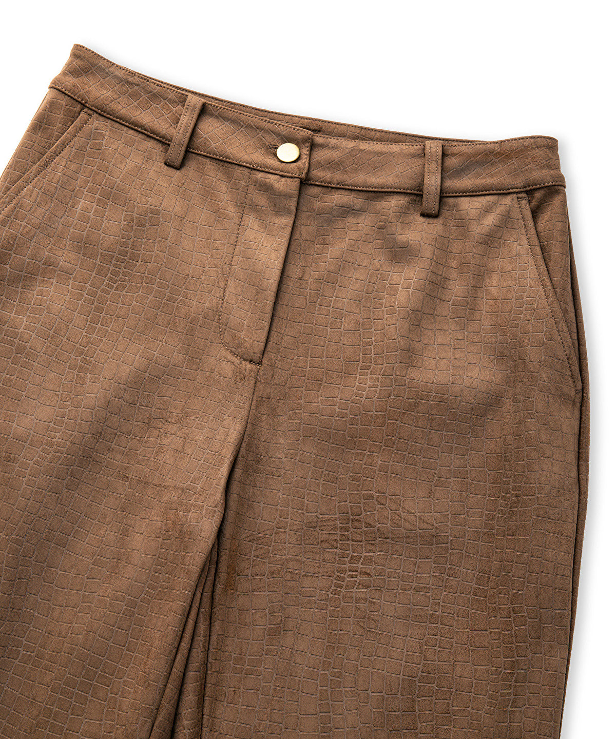 Croc-Effect Straight-Leg Trousers