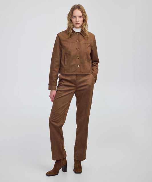 Croc-Effect Straight-Leg Trousers