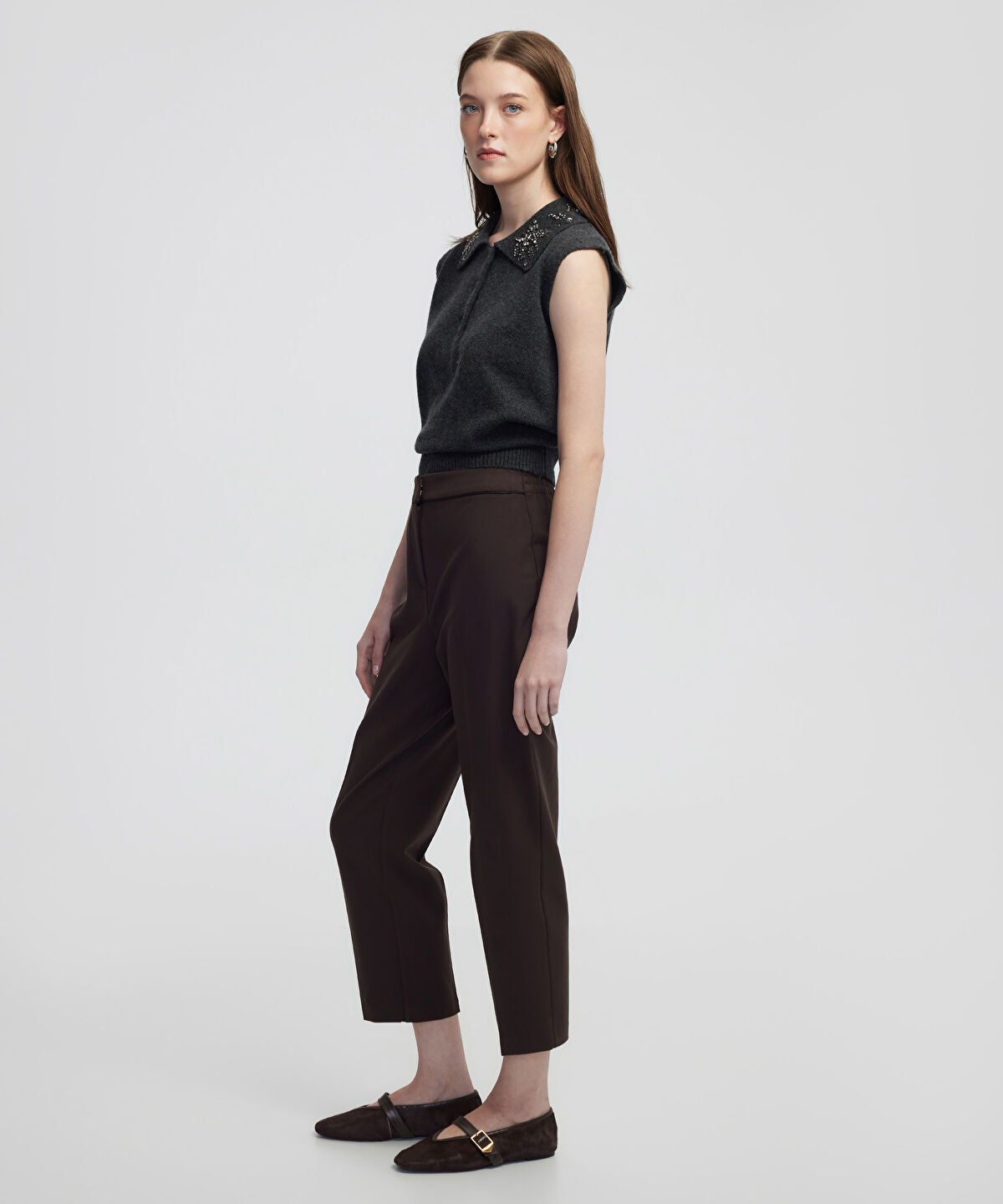 Zoomed Contrast-Piping Cigarette Trousers