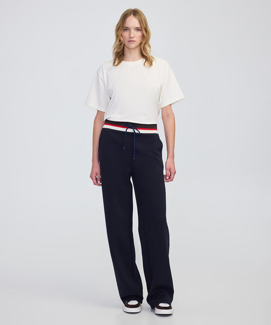 Contrast Waist Wide-Leg Trousers