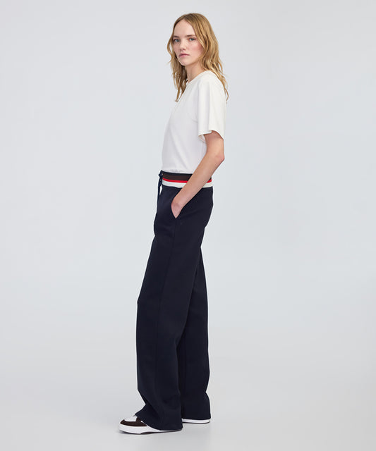 Contrast Waist Wide-Leg Trousers