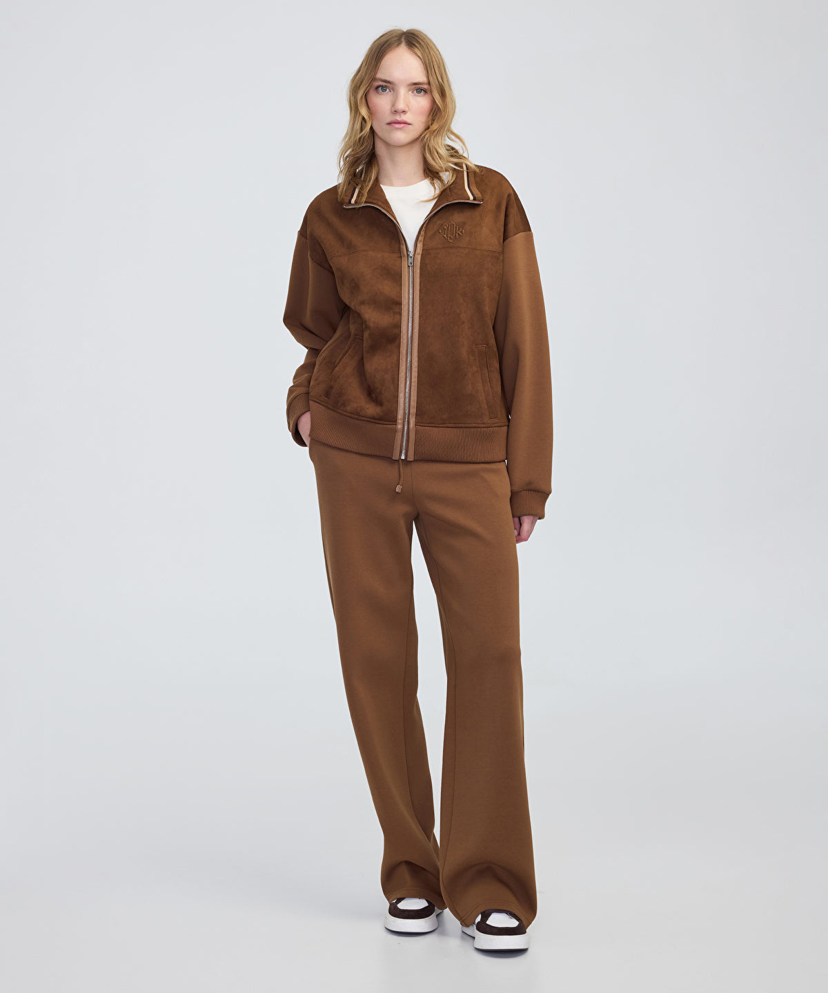 Zoomed Contrast Waist Wide-Leg Trousers