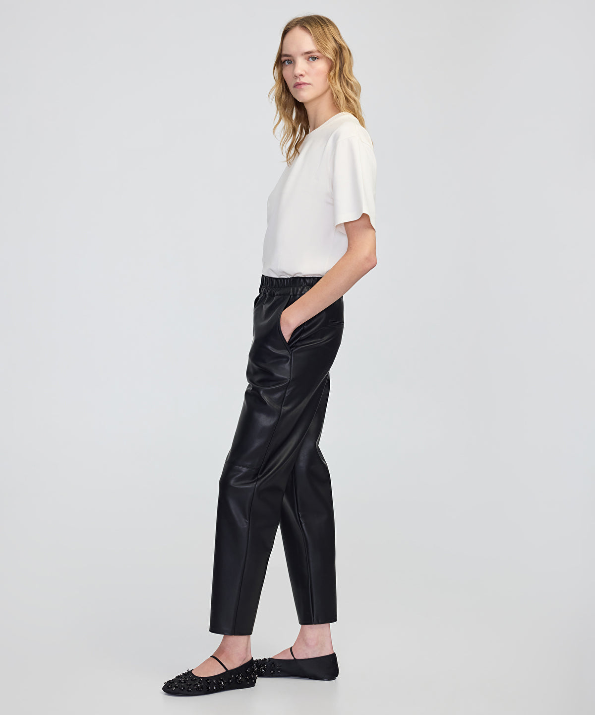 Leather-Effect Carrot-Fit Trousers