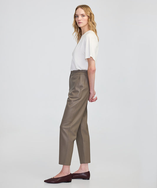 Leather-Effect Carrot-Fit Trousers