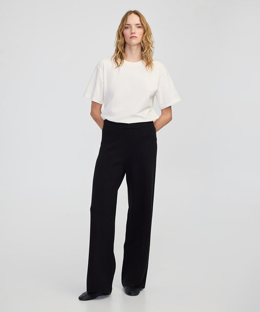 Wide-Leg Knit Trousers with Elastic Waist