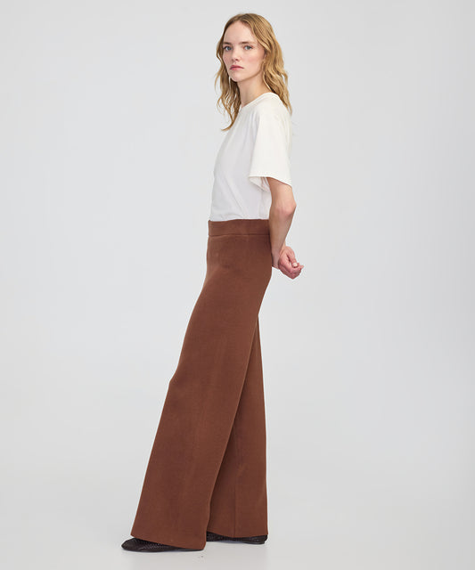 Wide-Leg Knit Trousers with Elastic Waist