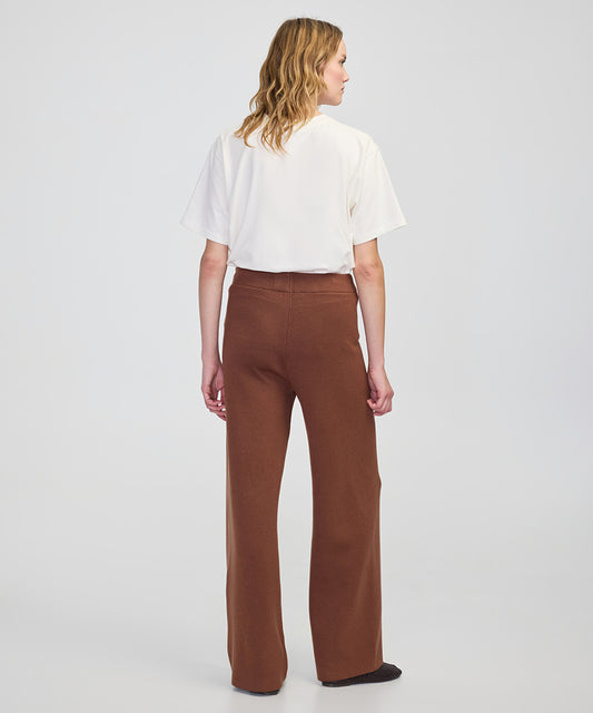 Wide-Leg Knit Trousers with Elastic Waist