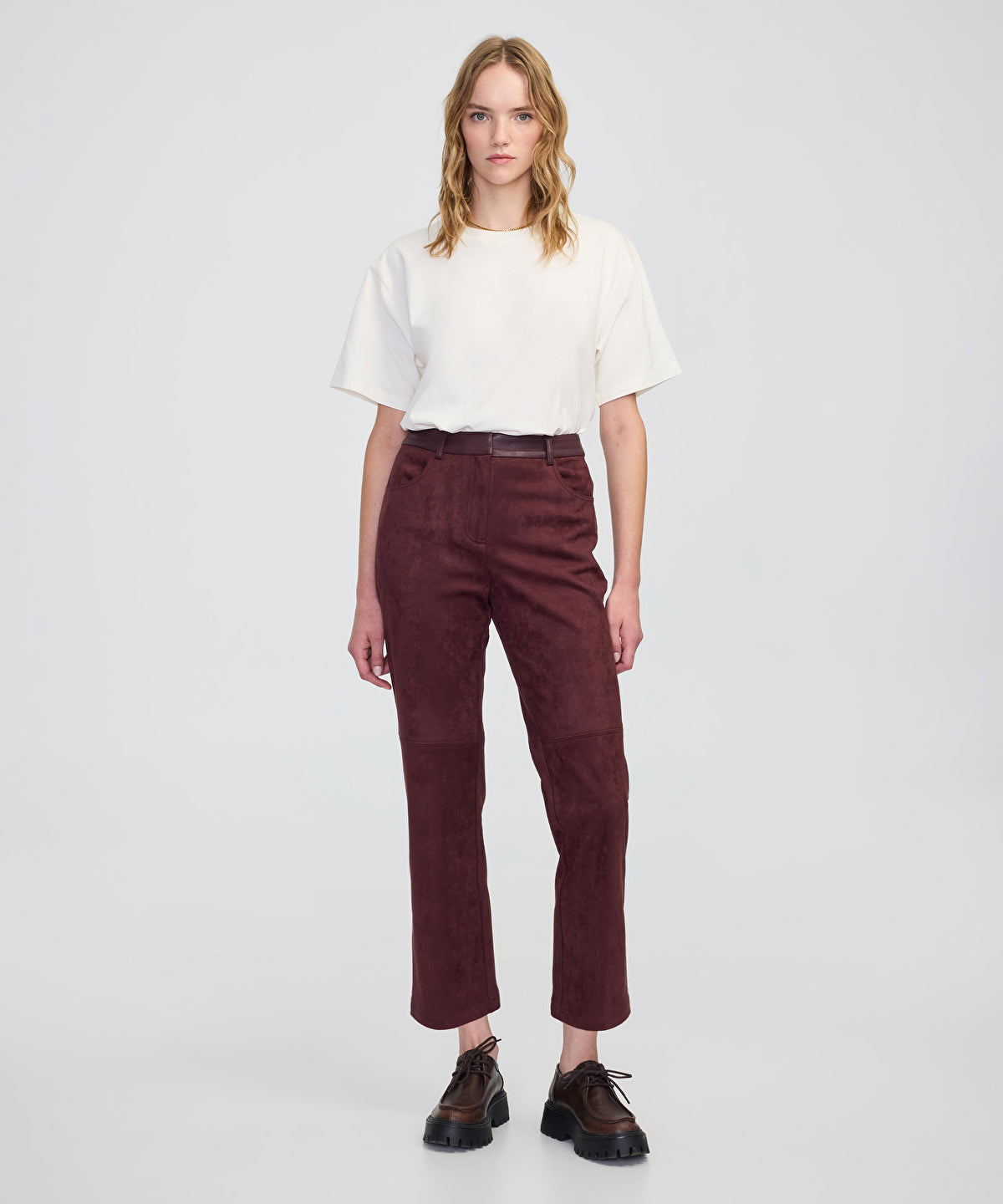 Zoomed Suede-Effect Straight-Leg Trousers