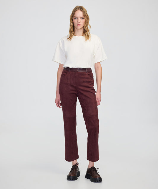 Suede-Effect Straight-Leg Trousers