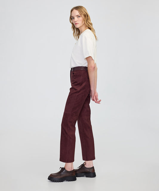 Suede-Effect Straight-Leg Trousers