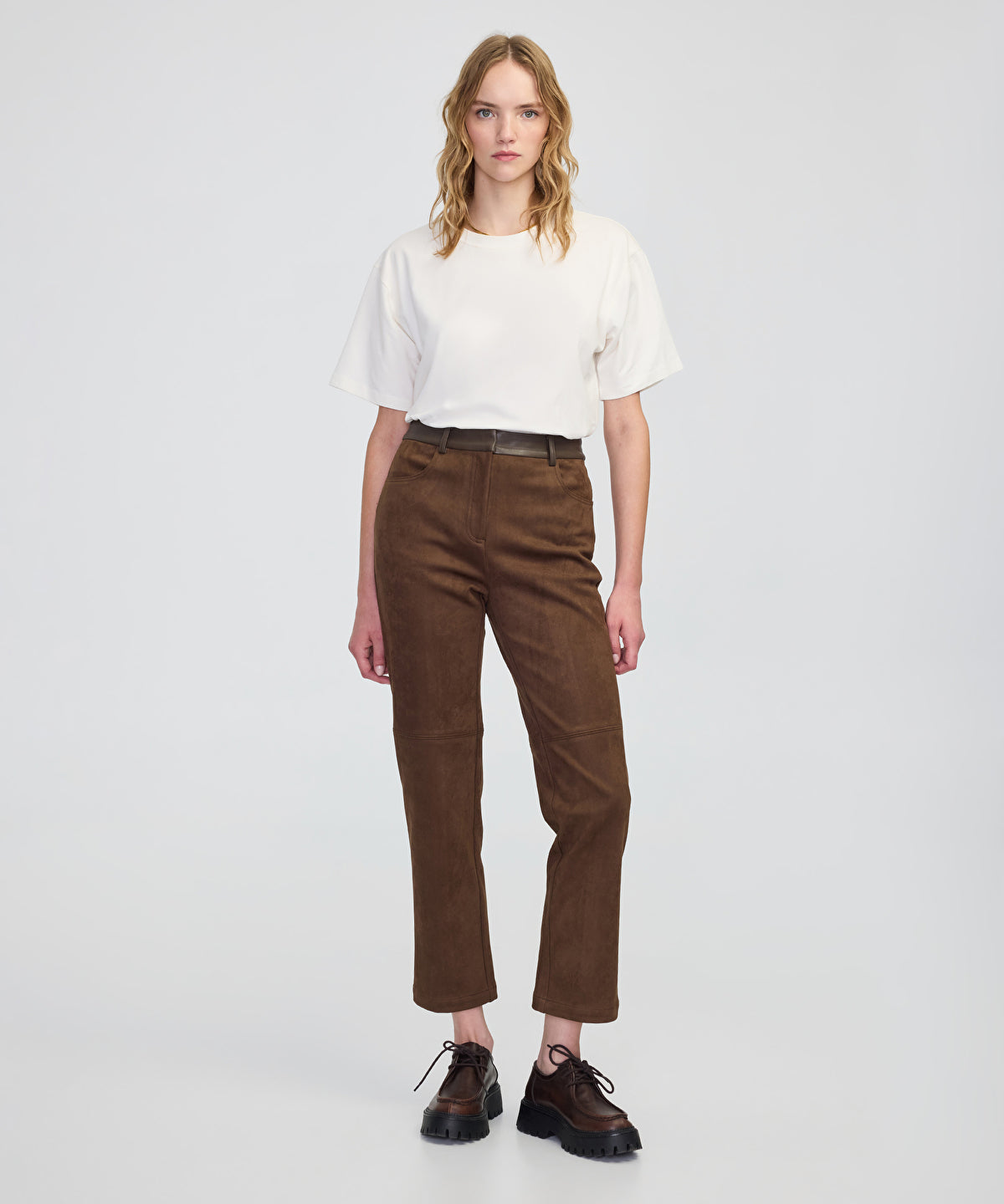 Suede-Effect Straight-Leg Trousers