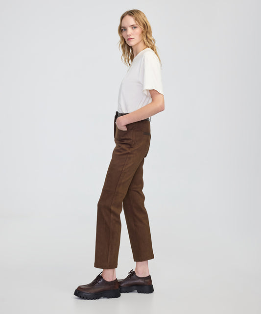 Suede-Effect Straight-Leg Trousers