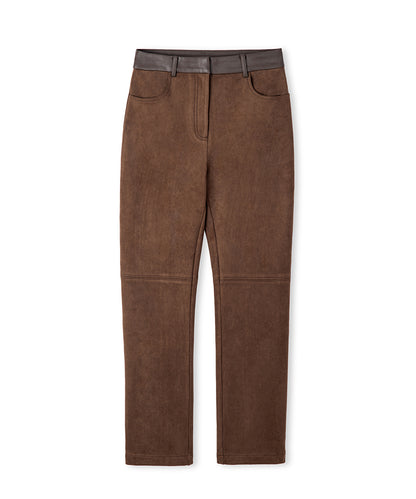 Suede-Effect Straight-Leg Trousers