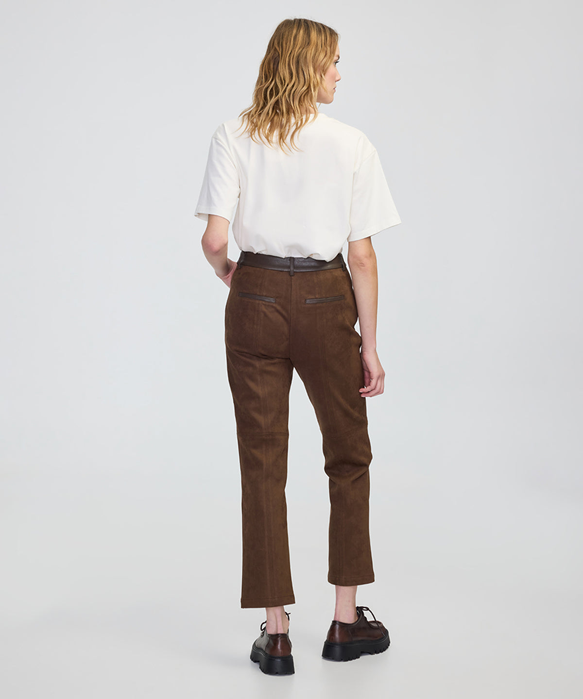 Zoomed Suede-Effect Straight-Leg Trousers