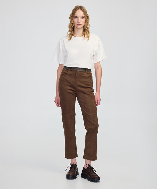 Suede-Effect Straight-Leg Trousers