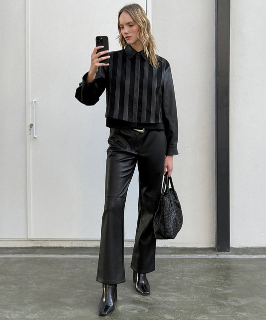 Leather-Effect Straight-Leg Trousers