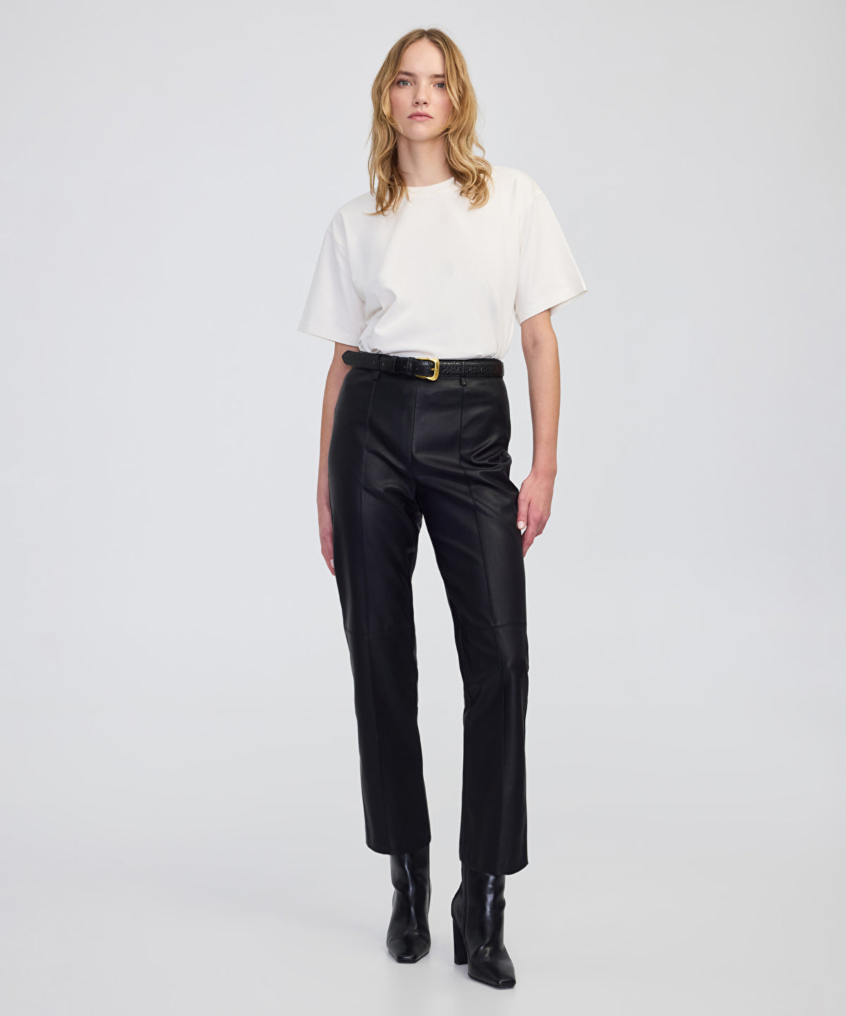 Zoomed Leather-Effect Straight-Leg Trousers
