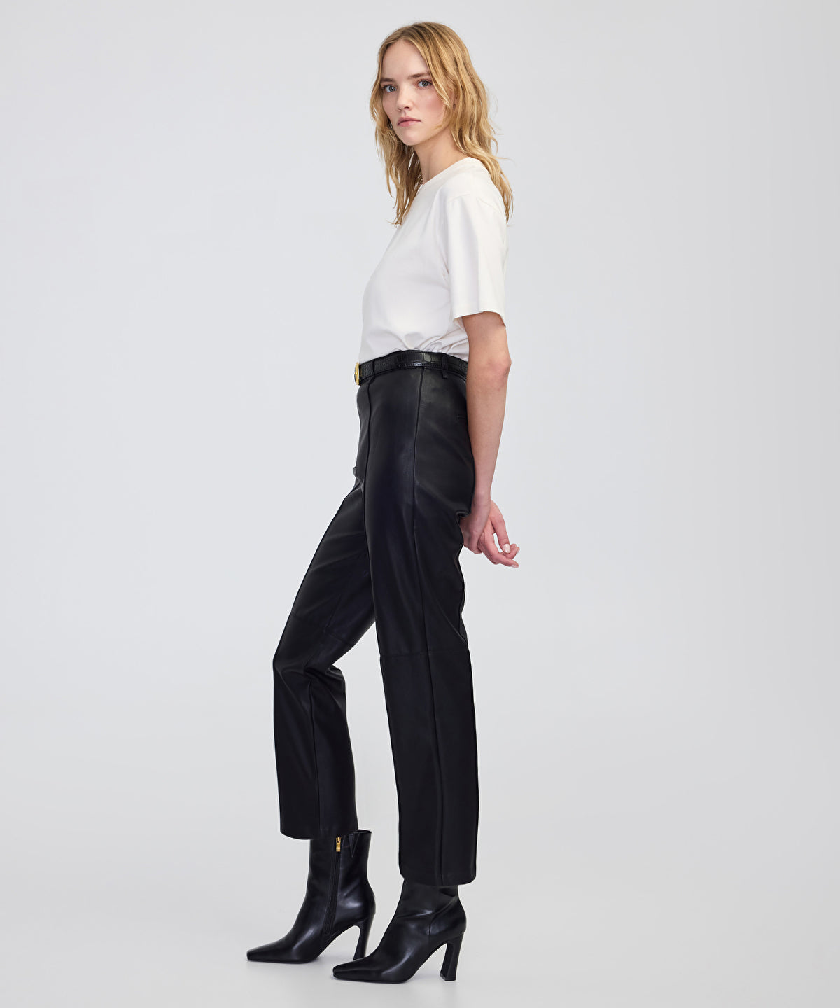 Zoomed Leather-Effect Straight-Leg Trousers