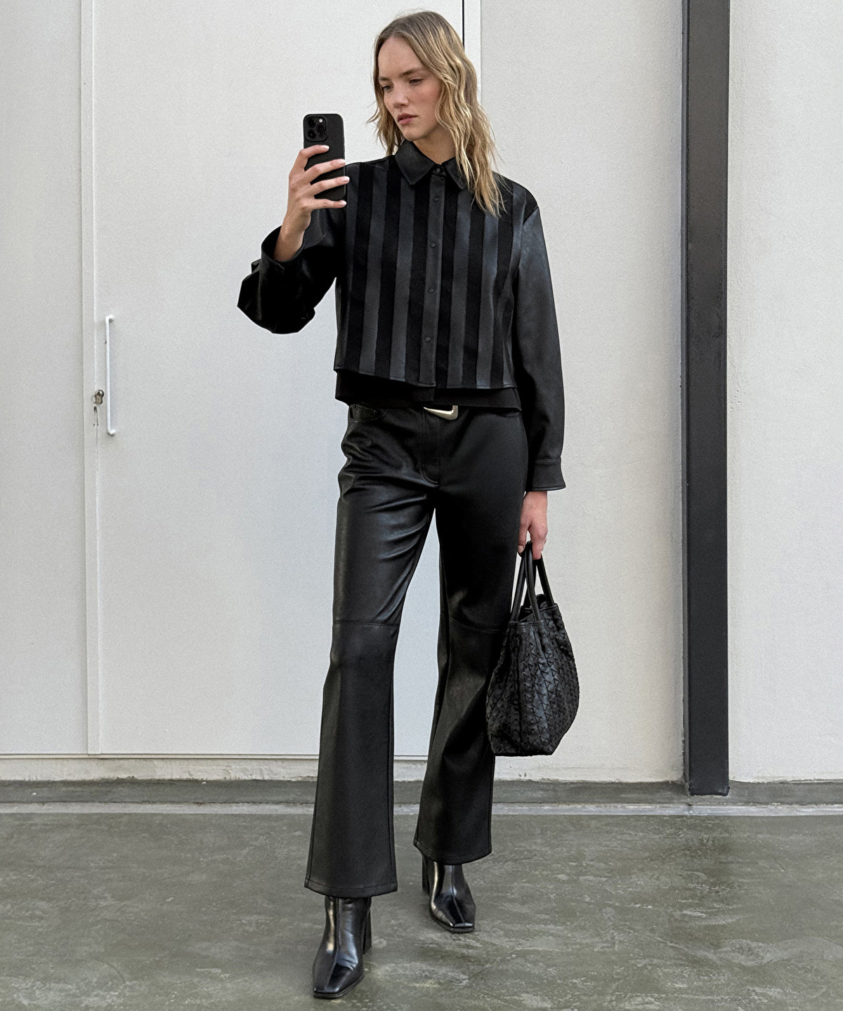 Zoomed Leather-Effect Straight-Leg Trousers