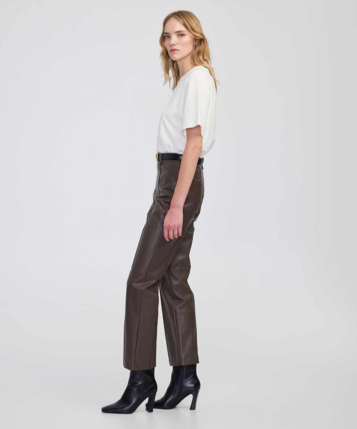 Zoomed Leather-Effect Straight-Leg Trousers
